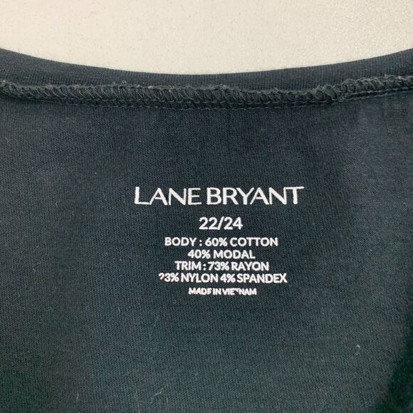 Lane Bryant Blouse Womens Plus 22/24 Black Asymmetrical Hem Ruffle Side Stretch - Picture 7 of 9